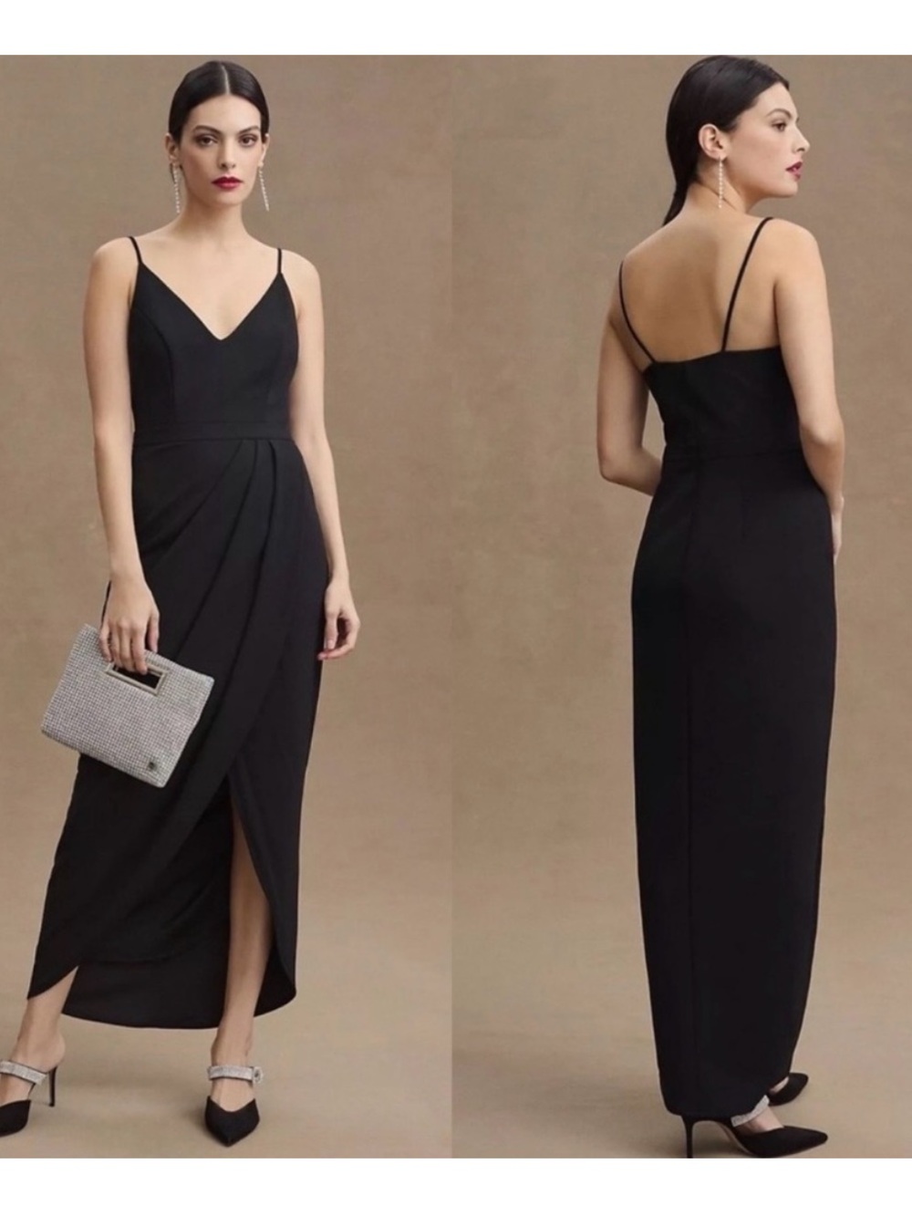 BHLDN Lyra V-Neck Faux-Wrap Stretch Crepe Midi Anabel Caron 0